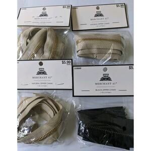 Lot Set 4 Beige Black Continuous Brass Zipper 1 Yard Length 36” Diy Sew Sewing